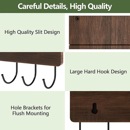 Belt Hanger Organizer for Closet, Wall Mount Belt Rack, Wooden Belt and Tie Organizer for Stores and Displays Mens Accessories (Length 9.8”) Brown