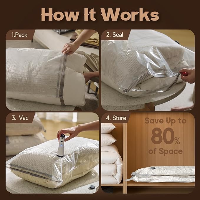Rechargeable Pump Vacuum Bags for Travel Packing,15 Packs Large Size Vacuum Seal Bags for Luggage and Suitcase Compression, Space Saver for Bedding and Clothing Organization