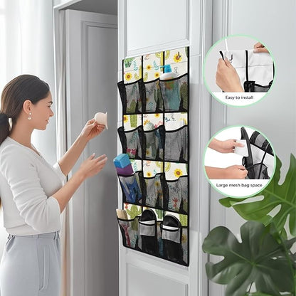 Over The Door Organizer, Cactus 4 Shelf Hanging Storage Organizer with 12 Clear Mesh Shoe Organizer Door Hanger Closet Hanging Rack for Shoes for for Apartments Dorms