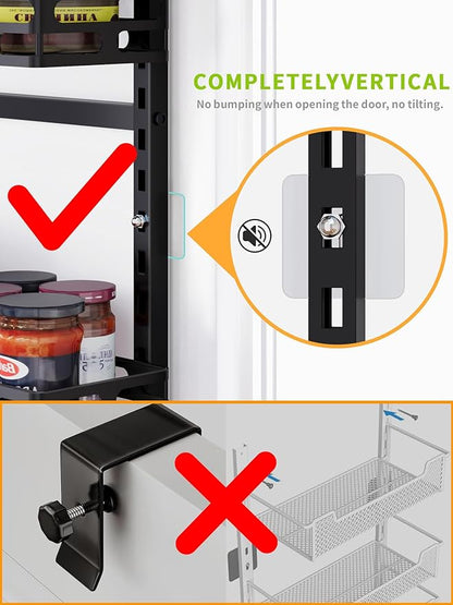 6-Tier Over the Door Pantry Organizer, 60.4"H Adjustable Metal Hanging Storage Rack, 198LBS Heavy Duty Door Mount Organizer for Pantry Laundry Room Bathroom, Black