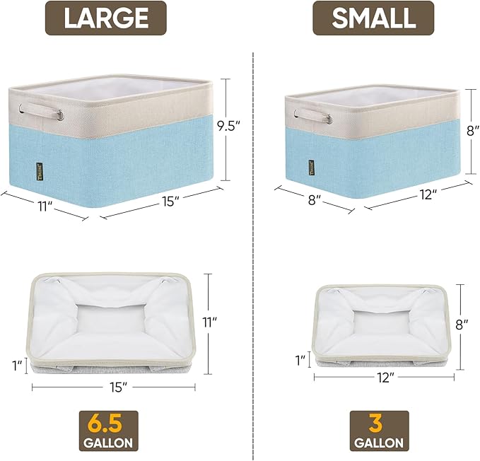 BALEINE 3 Pack Fabric Closet Storage Bins for Shelves, Linen Closet Organizers and Storage, Decorative Baskets for Organizing, Shelf, Clothes, Home, Office (Skyblue, 15''x11''x9.5'')