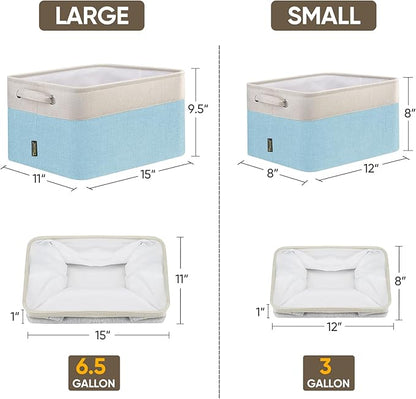 BALEINE 3 Pack Fabric Closet Storage Bins for Shelves, Linen Closet Organizers and Storage, Decorative Baskets for Organizing, Shelf, Clothes, Home, Office (Skyblue, 15''x11''x9.5'')