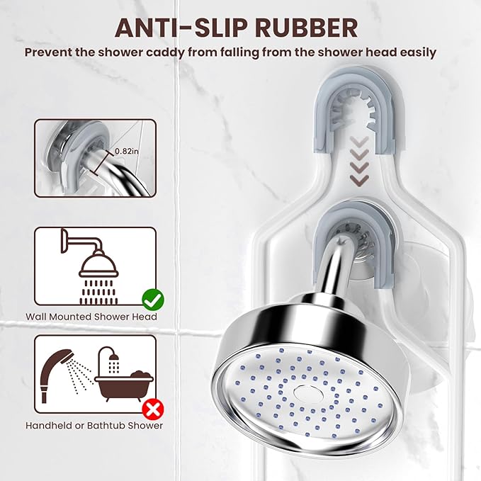 REINHARDT Shower Caddy Hanging, Rustproof Shower Caddy Anti-Swing Shower Organizer No Drilling Showers Racks with Soap Holder Multi Hooks Bathroom Storage for Shampoo Sponge, White