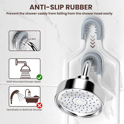 REINHARDT Shower Caddy Hanging, Rustproof Shower Caddy Anti-Swing Shower Organizer No Drilling Showers Racks with Soap Holder Multi Hooks Bathroom Storage for Shampoo Sponge, White