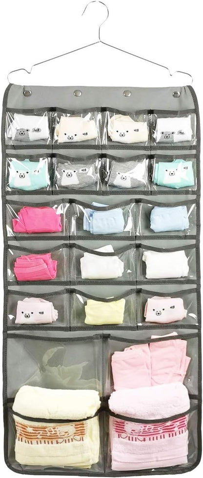 NIMES Hanging Closet Underwear Sock Bra Organizer Dual-Sided Accessories Storage With 42 Clear Pockets (GREY)
