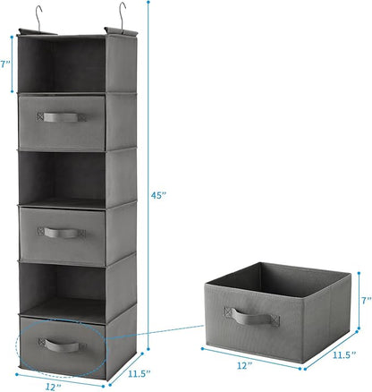 MAX Houser 6 Tier Shelf Hanging Closet Organizer, Closet Hanging Shelf with 2 Sturdy Hooks for Storage, Foldable (Grey-D3)