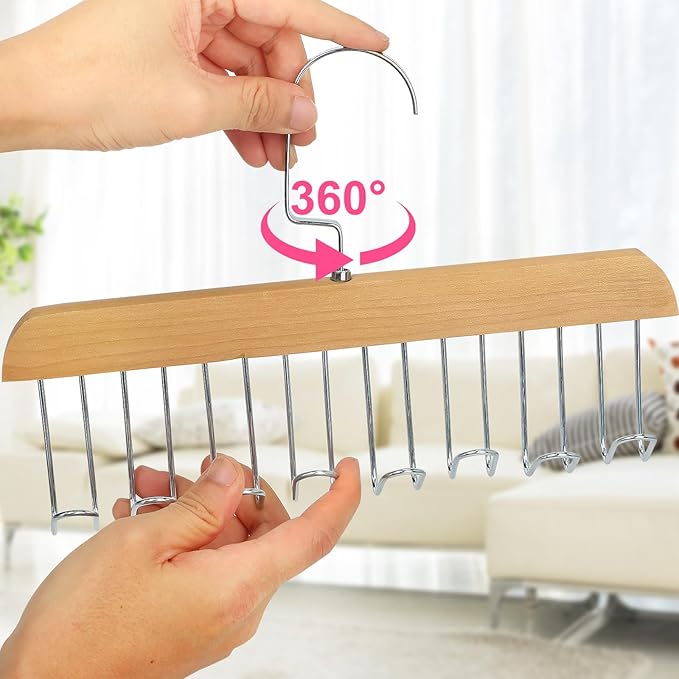 4Pcs Anti Slip Multi Hook Coat Racks,Bra Hangers for Closet Organizer with 8 Hooks 360 °Swivel Belt Hanger for Closet for Belt, Tie, Tank Top, Bra, Scarf (Beige)