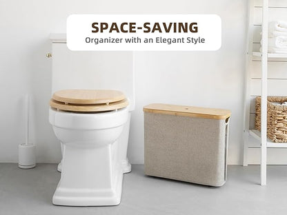 StorageWorks Toilet Paper Storage with Bamboo Lid, Toilet Paper Holder Basket for Up to 9 Mega or 12 Regular Size Rolls, Medium Paper Storage Baskets for Bathroom, Light Khaki, 1 Pack