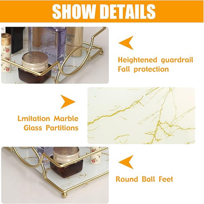 Vanity Tray Luxury Bathroom Counter Tray Glass Perfume Organizer Holder Cosmetics Makeup Skincare Display Decorative Vanity Trays for Bathroom Dresser Bedroom (Platinum, L)