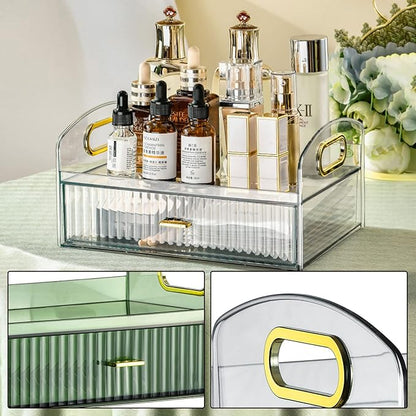 DASITON Vintage striped Makeup Brush holder Organizer,Acrylic Drawers Makeup Organizers,Spacious Cosmetic Display Case,Jewelry Storage,for Vanity,Bathroom,Desk Storage Container（Clear）