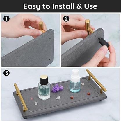 Segbeauty 12x6 Bathroom Counter Tray, Quick Dry Water Absorbing Stone Drying Tray with Handle, Fast Drying Diatomaceous Bathroom Tray Soap Dispenser Organizer Drying Stone Kitchen Bathroom Countertop