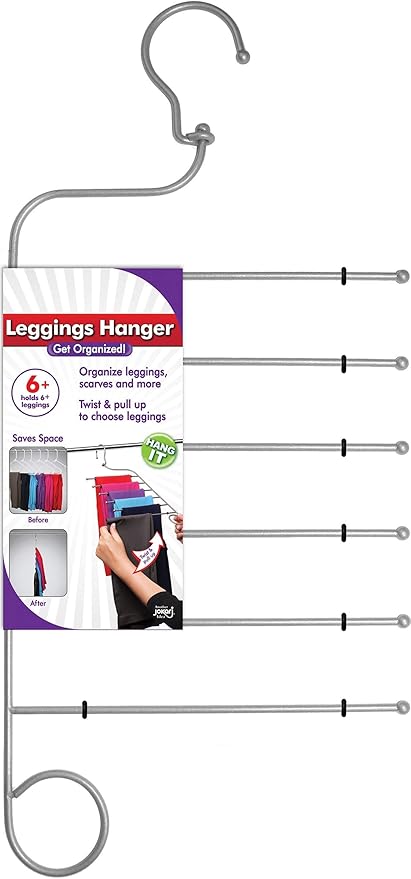 Jokari 6 in 1 Non Slip Space Saving Hanger for Leggings, Pants, Scarves and More. Maximize Storage and Hang Six Pairs of Slacks, Jeans, and Workout or Yoga Pants of Any Material Without Slipping Off.