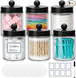 Accguan Apothecary Jars Bathroom Vanity Storage Organizer Set, Glass Countertop Canisters with Stainless Steel Lids, Qtip Holder for Cotton Swabs, Makeup Sponges, Flossers, 6 Pack