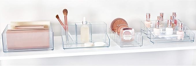 iDesign 42870 Clarity BPA-Free Plastic Divided Wide Makeup Palette Organizer, 8.1" x 8.1" x 3.7"