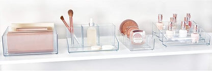 iDesign 42870 Clarity BPA-Free Plastic Divided Wide Makeup Palette Organizer, 8.1" x 8.1" x 3.7"