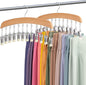 MEILIDY Leggings Hangers, Wooden Closet Hanging Leggings Storage Organizer Scarf Hangers with 24 Clips, 360° Swivel Hook, Burlywood, 2 Pcs