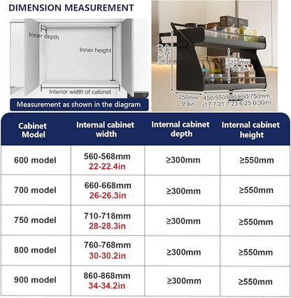 2 Tier Pull Down Shelf Pull Down Cabinet Organizer Features a Removable Washable Non-Slip Mat and Ample Storage Capacity Ideal for Kitchens and Bathrooms 450x250x440mm/17.7x9.8x17.3in