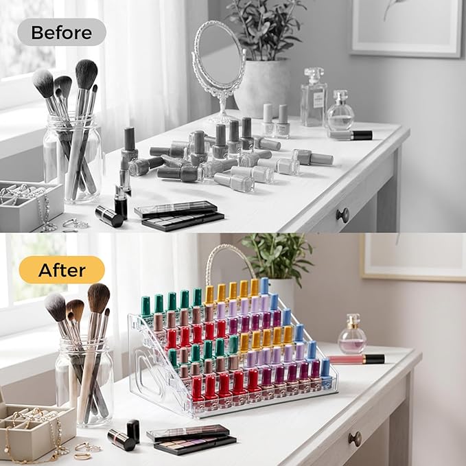 Acrylic Nail Polish Organizer Holder Rack 6 Layers, Clear Display Stand For Sunglasses,Essential Oils, Makeup Organizer, Holds Up to 72 Bottles