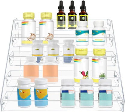 PMMASTO Tiered Spice Rack, Seasoning Organizer, Clear Acrylic Vertical Shelves Can Organizer for Countertop, Cabinet, Pantry, Kitchen Organization and Storage - 5 Tier