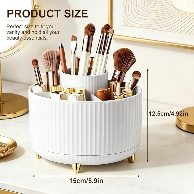 Makeup Brush Holder, Makeup Brush Organizer Countertop, Skincare Makeup Cosmetic Perfume Organizer Storage Box Case for Vanity Bathroom Countertop(White)