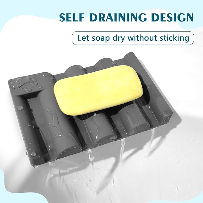 Silicone Soap Dish,Self Draining Soap Holder Perfect for Shower,Bathroom Sink,Kitchen Sink & Travel,Non-Slip Bar Soap Holder Extend Soap Life,Keep Soap Bars Dry & Easy Cleaning Grey-1Pcs