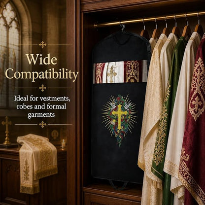 Clergy Robe Garment Bag, Black Vestment Cover for Hanging Clothes, Deacon Preacher Travel Storage Bag (Black, 60 Inch)