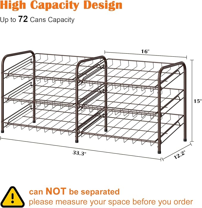 NANANARDOSO Can Organizer for Pantry, 3 Tier Can Dispenser Rack Holds up to 72 Cans, Can Storage Organizer Holder for Canned Food Storage Kitchen Cabinets or Pantry Shelf Countertop, Brown