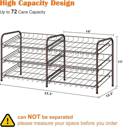 NANANARDOSO Can Organizer for Pantry, 3 Tier Can Dispenser Rack Holds up to 72 Cans, Can Storage Organizer Holder for Canned Food Storage Kitchen Cabinets or Pantry Shelf Countertop, Brown