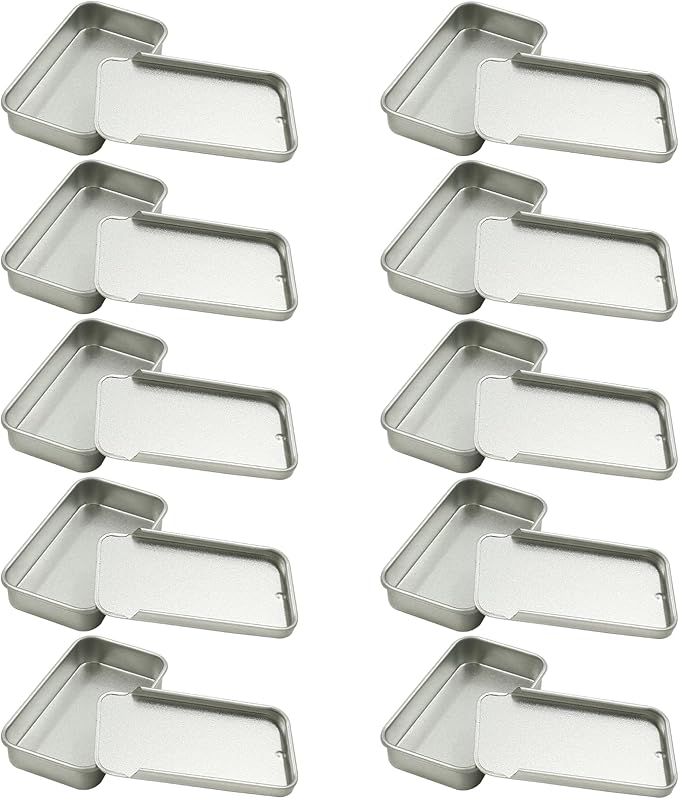 Unlorspy 10 Pcs Silver Metal Tin Container Slide Lid, 2.36" x 1.38" x 0.47" Metal Tin Container Slide Top for DIY Pills, Solid Perfumes, Lip Balms, Cards and Herbs
