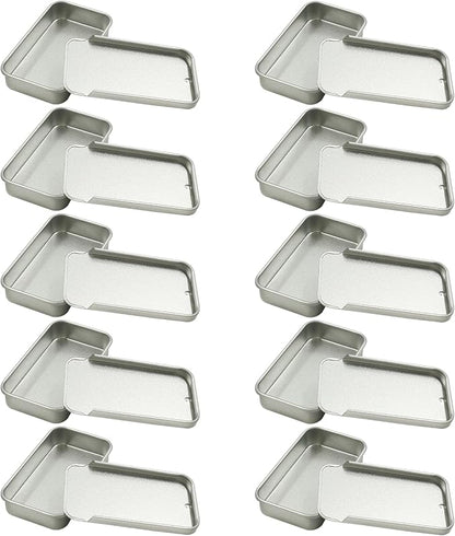 Unlorspy 10 Pcs Silver Metal Tin Container Slide Lid, 2.36" x 1.38" x 0.47" Metal Tin Container Slide Top for DIY Pills, Solid Perfumes, Lip Balms, Cards and Herbs