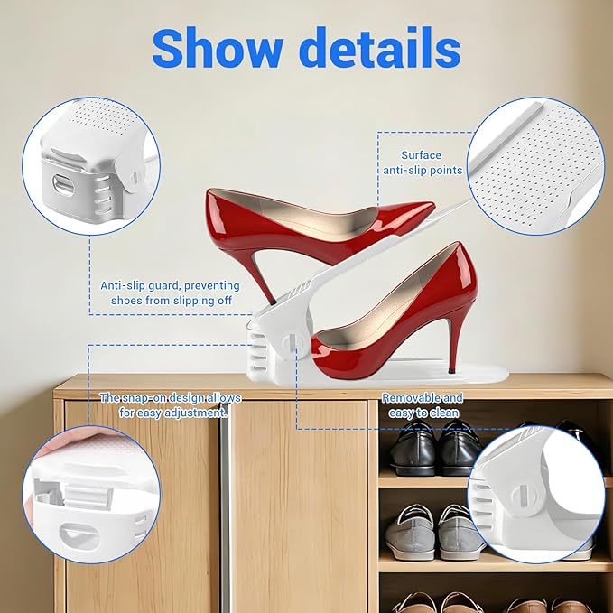 15 Pack Shoe Slots Organizer, 4 Levels Adjustable Shoe Stacker Effective Space Saver 50% for Closet Organization, White