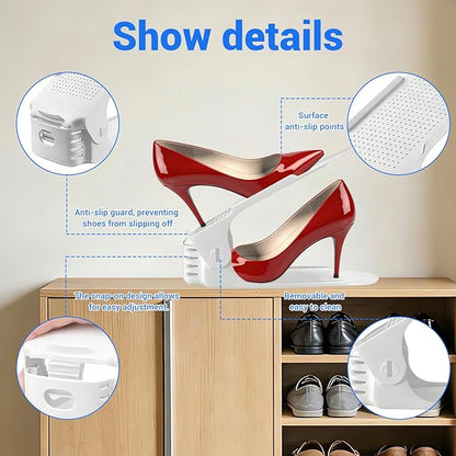 15 Pack Shoe Slots Organizer, 4 Levels Adjustable Shoe Stacker Effective Space Saver 50% for Closet Organization, White