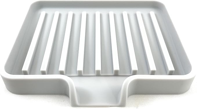Silicone Soap Dish Tray and Sponge Holder with Drain Chute, Rectangular, Kitchen and Bathroom Sink Organizer (Light Grey, 5.2"x4" (Set of 2), 7.2 Ounces)