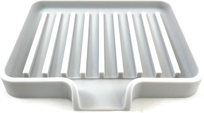 Silicone Soap Dish Tray and Sponge Holder with Drain Chute, Rectangular, Kitchen and Bathroom Sink Organizer (Light Grey, 5.2"x4" (Set of 2), 7.2 Ounces)