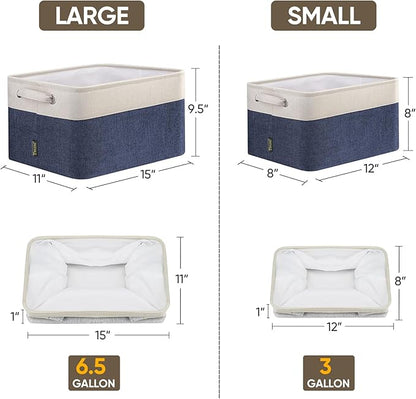 BALEINE 2 Pack Fabric Closet Storage Bins for Shelves, Linen Closet Organizers and Storage, Decorative Baskets for Organizing, Shelf, Clothes, Home, Office (Navy Blue, 15"x11"x9.5")