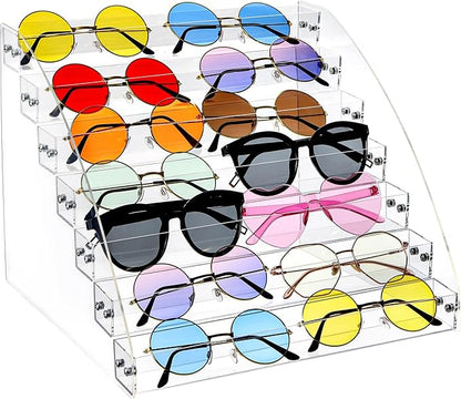 SOUJOY 7 Tier Sunglass Organizer Stand, Acrylic Sunglass Holder, Clear Nail Polish Display Stand, Eyewear Countertop Storage Tray for Highlighting Glasses, Makeup, Essential Oil
