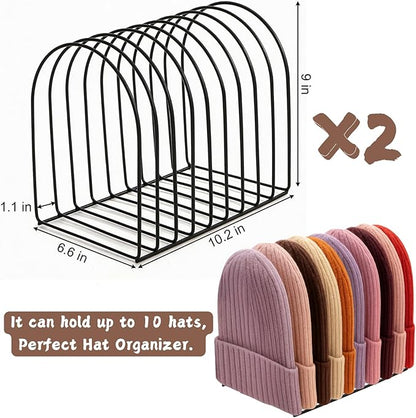 Hacaroa 2 Pack Beanie Organizer, Metal Beanie Hat Holder, Knitted Hat Display Stand Cap Storage Rack for Winter Cap, Tabletop, Closet, Bedroom, Dresser, Home Entryway, Black