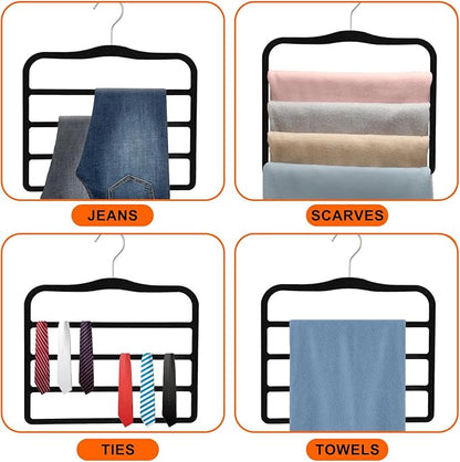 2-Pack Velvet Pants Hangers - Space Saving Multi-Layer Non-Slip Closet Organizers for Jeans, Trousers & Scarves - Ideal Dorm Room Storage Solution for Small Spaces