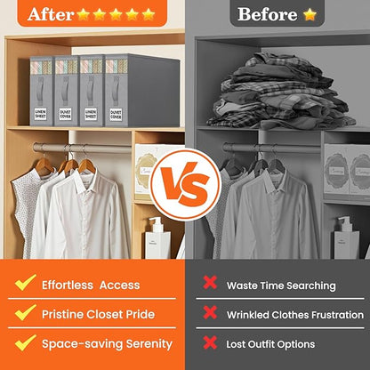 WOWBOX Sheet Organizers and Storage,Closet Bed Sheet Organizer Under Bed Storage and Organization with Label Cards & Clear Window for Bedding Sheets,Duvet Covers,Blankets (10 Pack，Gray)