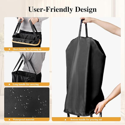 Foluck Slim Laundry Hamper, 60L Waterproof Narrow Laundry Basket with Lid and Removable Bag, Collapsible Tall Clothes Hamper with Bamboo Handles for Clothes Toys in Dorm Bedroom Bathroom, Black