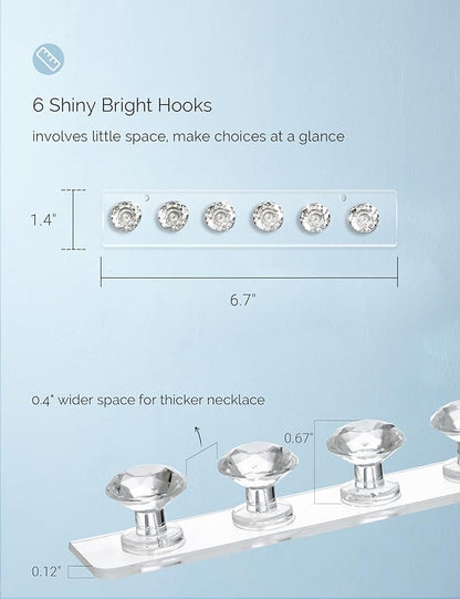 Mymazn Acrylic Necklaces Holder Wall Mounted Necklace Hangers Hanging Jewelry Organizer with 6 Hooks, Clear Jewelry Hangers for Necklace Organizer for Girls Women, Necklace Hooks for Wall (4 Pack)