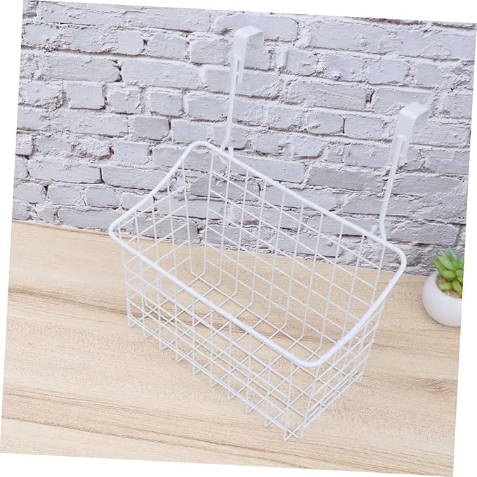 MAGICLULU White Over Door Cabinet Storage Basket Organizer Rust Resistant Hanging Rack with Ventilated Hollow Design Easy Install for Kitchen Bathroom Office Storage