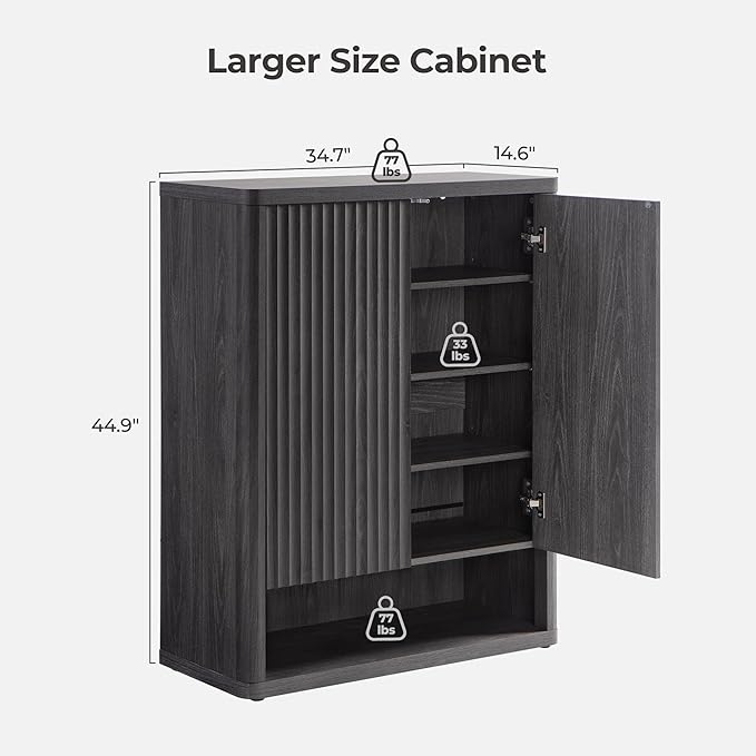 SICOTAS Shoe Cabinet 44 inch Tall Fluted Shoe Cabinet with Doors & 4 Shelves Wooden Large Hidden Shoe Storage Organizer Modern Free Standing 6-Tier Cabinet for Entryway Living Room Closet