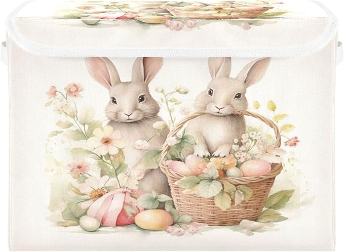 senya Easter Baskets Collapsible Storage Bins with Lids, Easter Bunny Rabbit Storage Boxes Clothes Baskets for Organizing