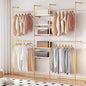 Industrial Pipe Clothing Racks with 5 Shelves, Wall Mounted Gold Clothes Rack for Hanging Clothes, Gold Wall Clothing Rack, Heavy Duty Clothes Rack for Walk in Closet, Laundry Room