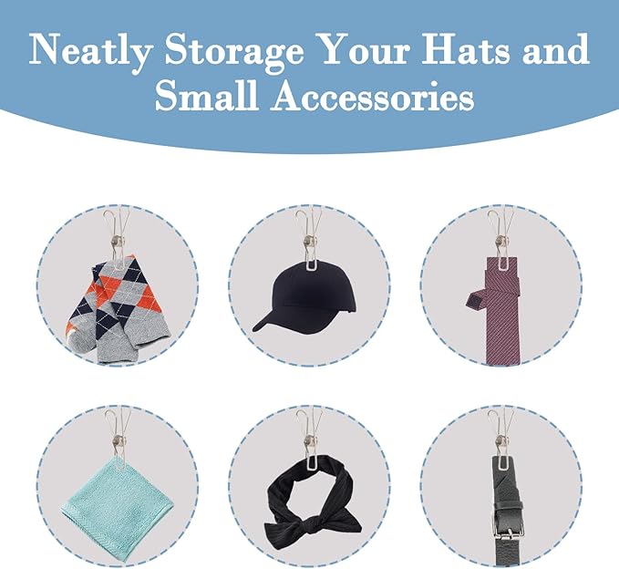Hat Rack for Baseball Caps Organizer Hat Holder for Closet Hook, Wall and Door 24 Large Clips Cap Storage for Hanging Ball Caps Winter Beanie & Accessories 1 Pack