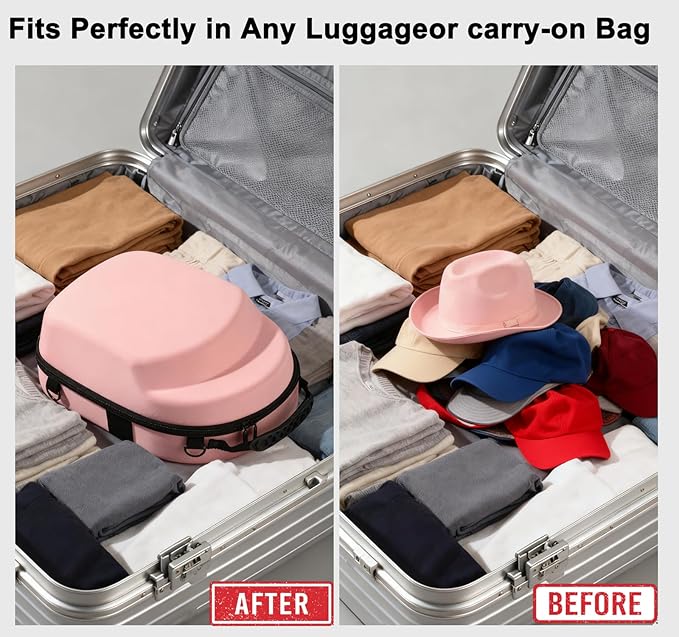 Pink Hat Travel Case with Handle and Adjustable Shoulder Strap Baseball Cap Storage Box Can Effectively Protect Your Hat and Suitable for Travel and Home Storage