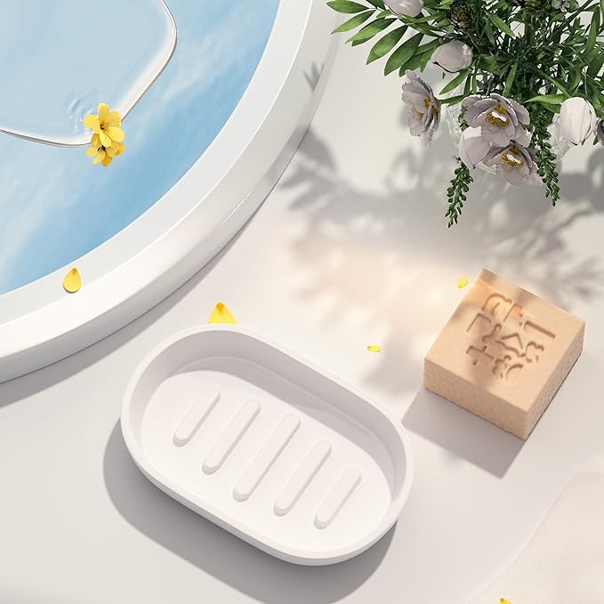 2Pcs/SetBathroom Soap Dishes, Not Plastic！,Bamboo Soap Dishes Holder for Bathroom Shower, Bathroom Sink Soap Dish (White)