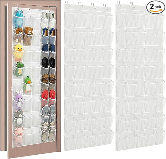 2PCS 40-Pocket Over the Door Shoe Organizer, Hanging Shoe Rack for Closet Door,Shoes Storage Holder Hanger with Large Mesh Pocket for Women Men Shoes,Flip Flops (White-W2)