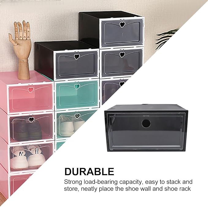 Dustproof Plastic Shoe Storage Box with Side-opening Door, Large Capacity 34x18x25cm Organizer for Sneakers and Boots, Stackable Shoe Container for Home Closet
